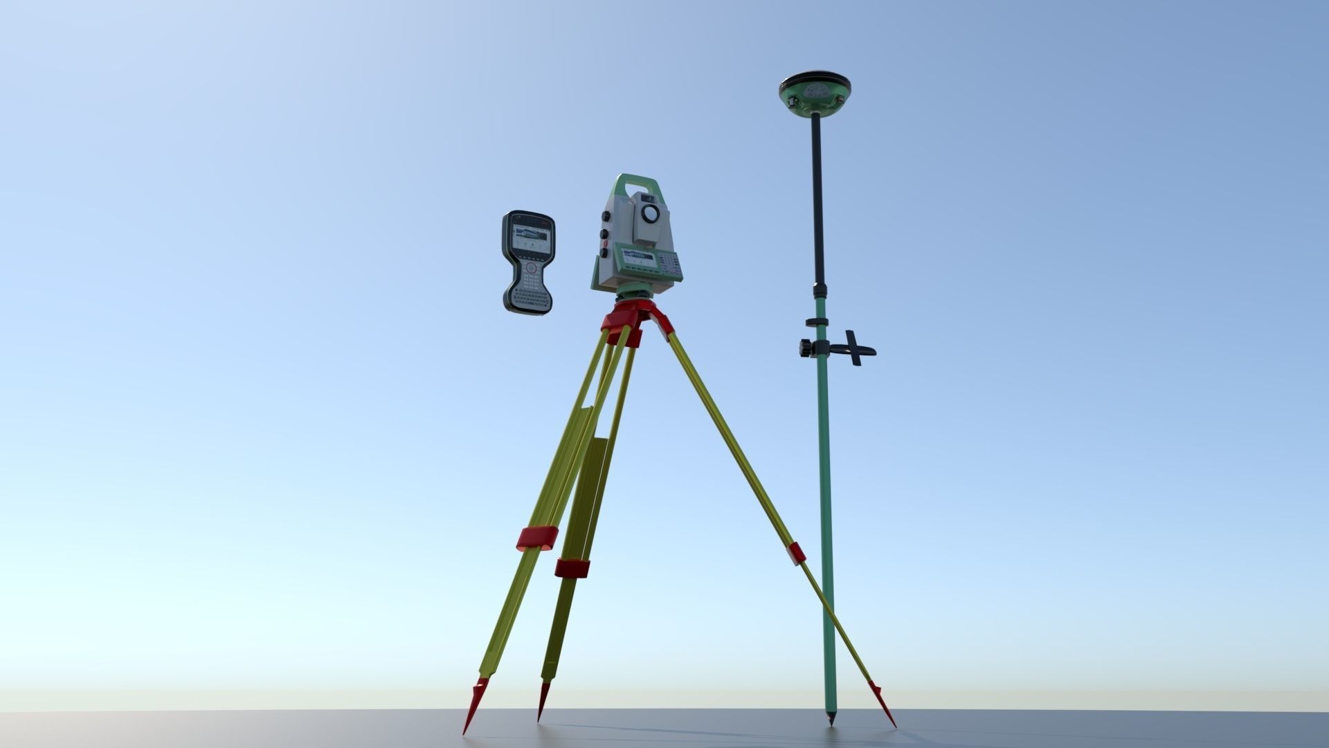 Tacheometer tripod with surveying device 3D model_2
