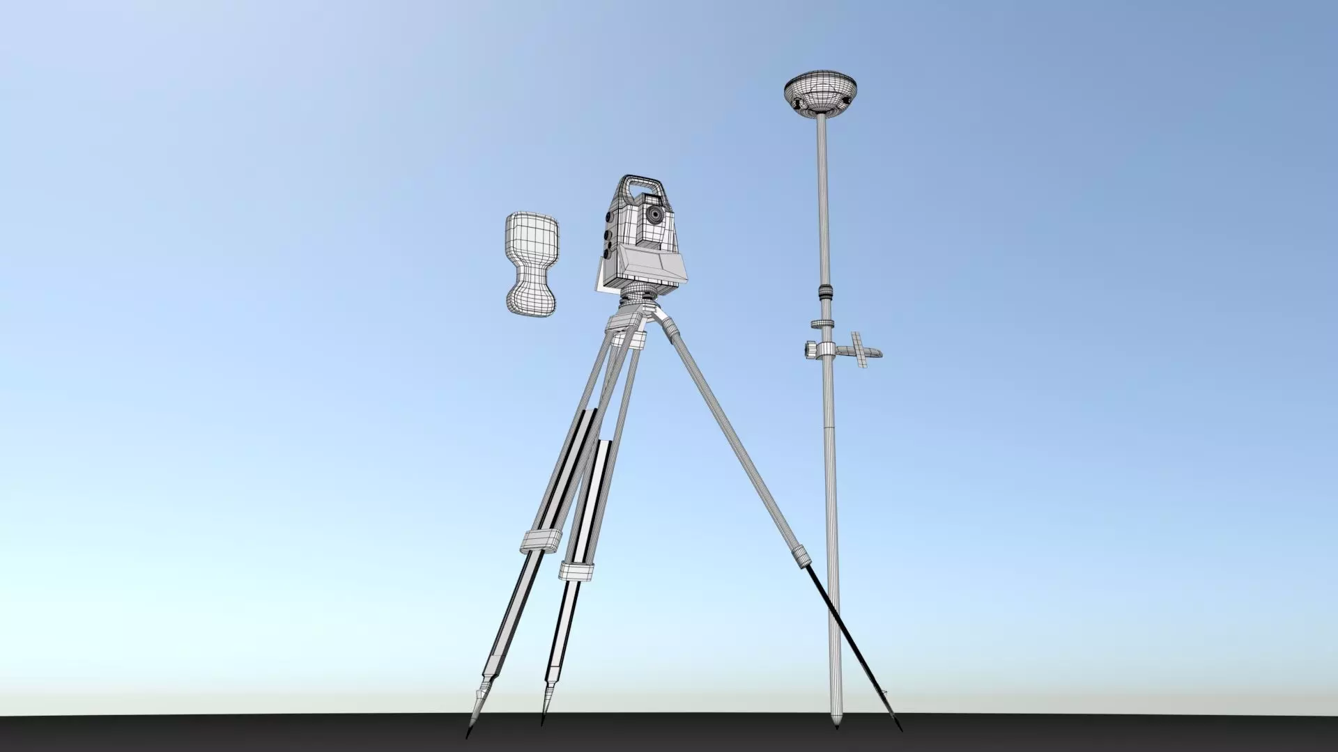 Tacheometer tripod with surveying device 3D model_0