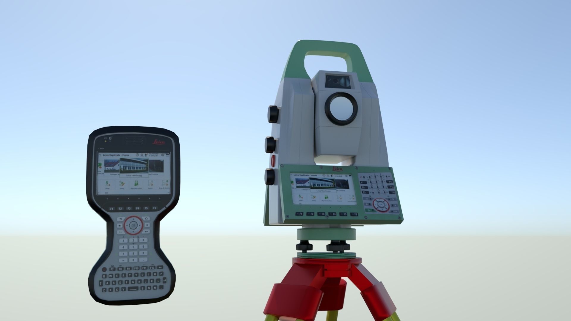 Tacheometer tripod with surveying device 3D model_4
