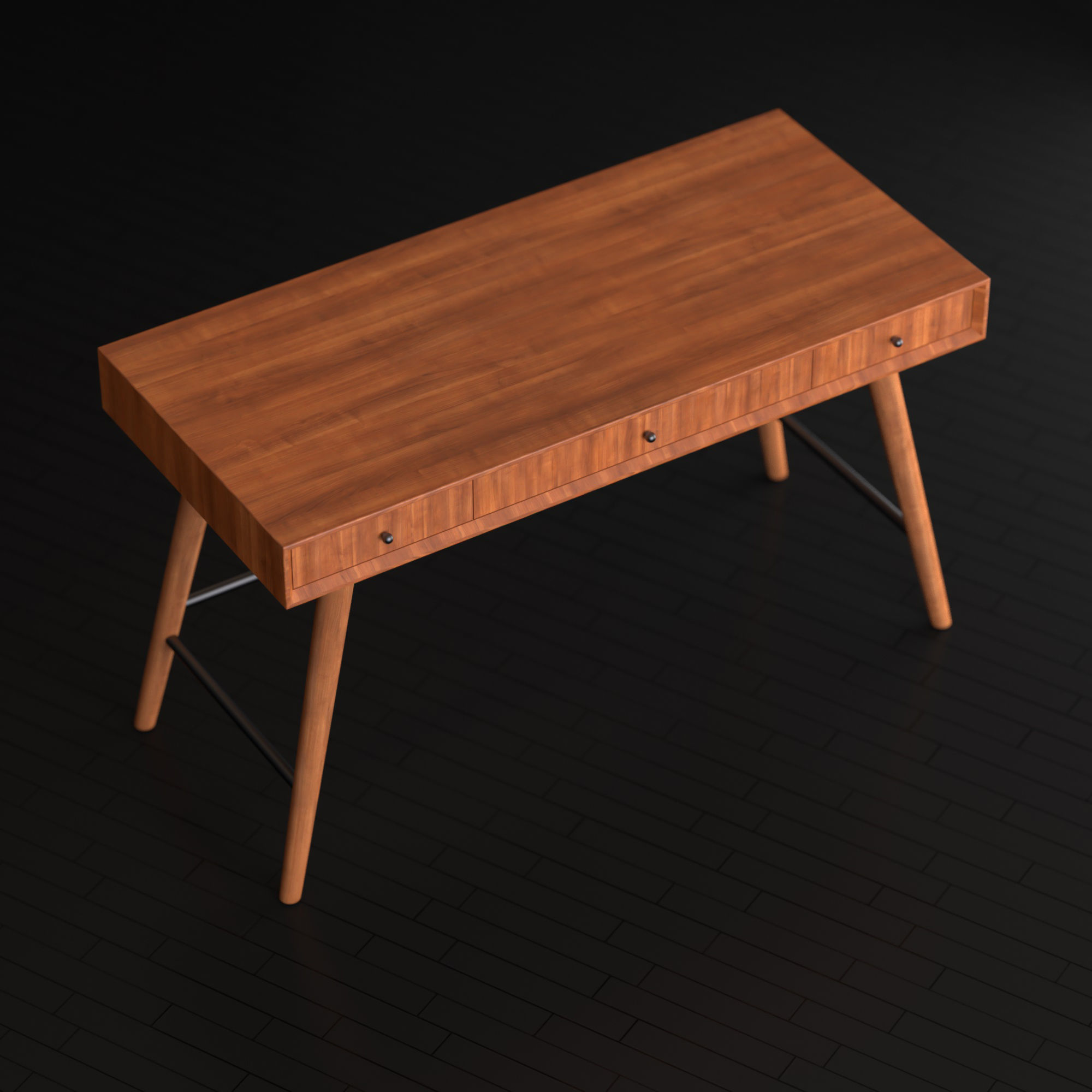 Modern wooden table Low-poly 3D model_6