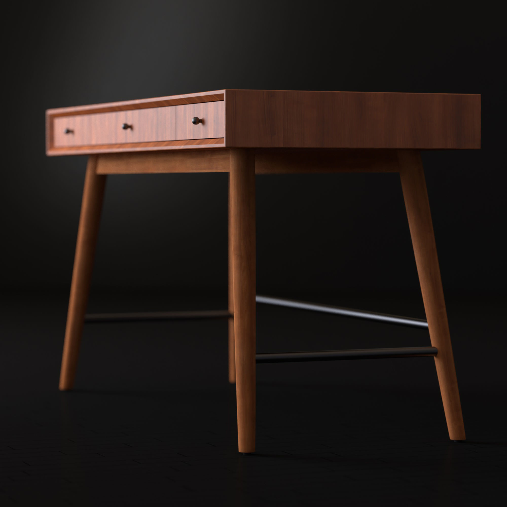 Modern wooden table Low-poly 3D model_1
