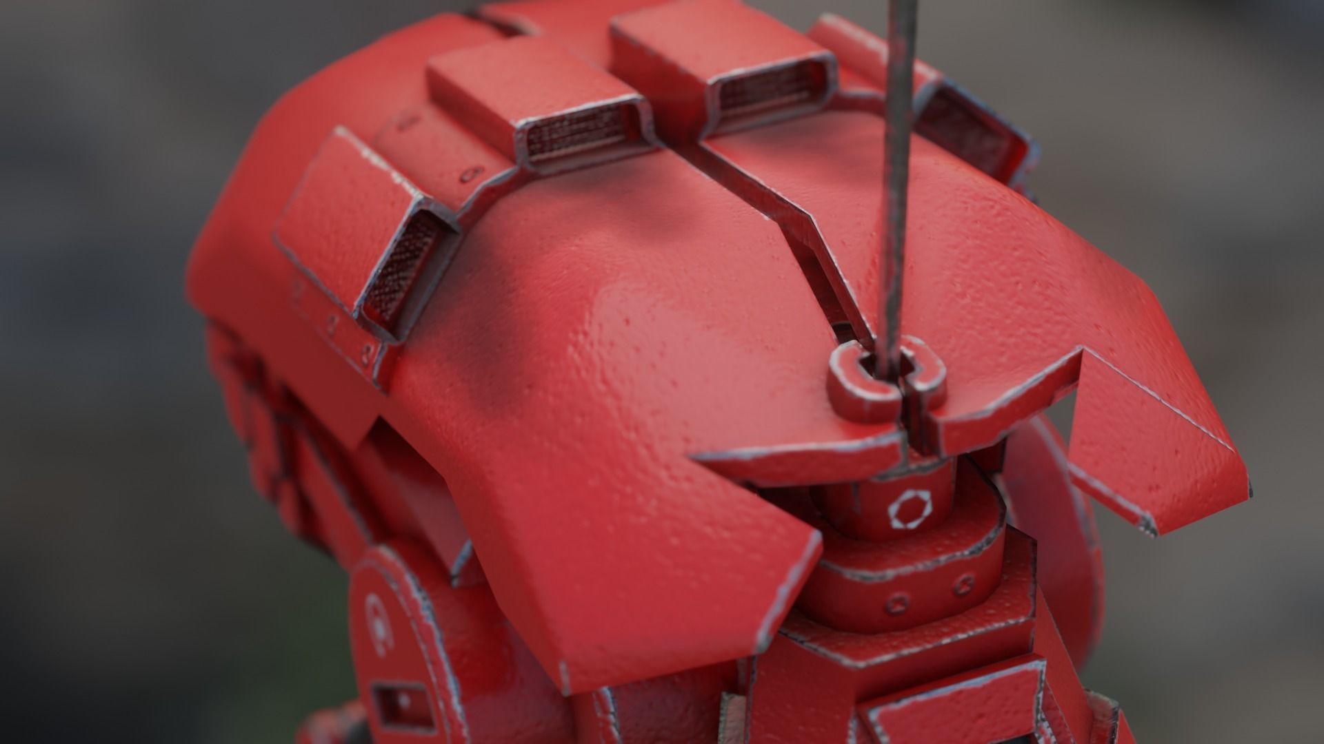 red sci-fi flying Surveillance robot helper with face display Low-poly 3D model_2