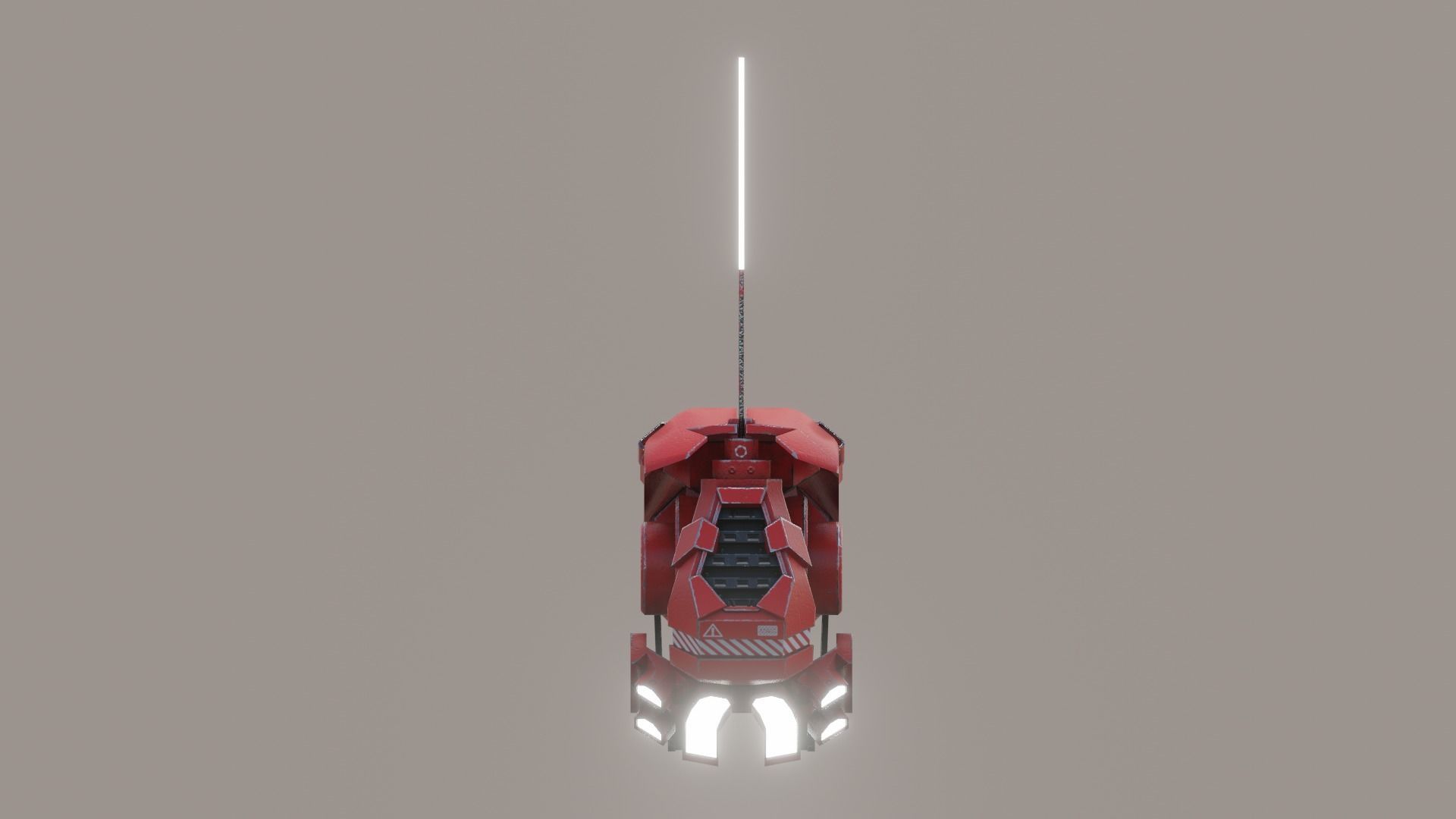 red sci-fi flying Surveillance robot helper with face display Low-poly 3D model_11