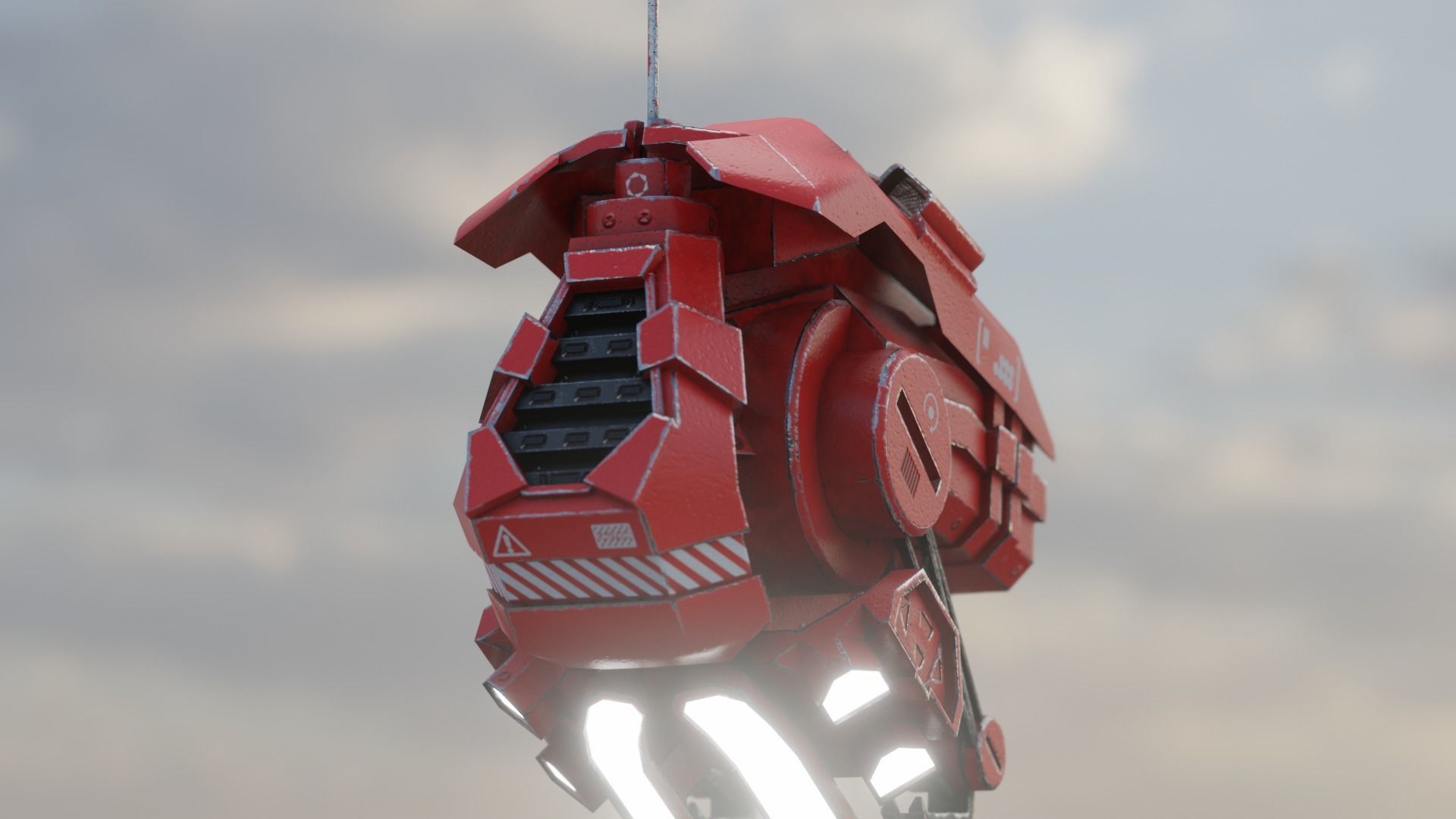 red sci-fi flying Surveillance robot helper with face display Low-poly 3D model_16