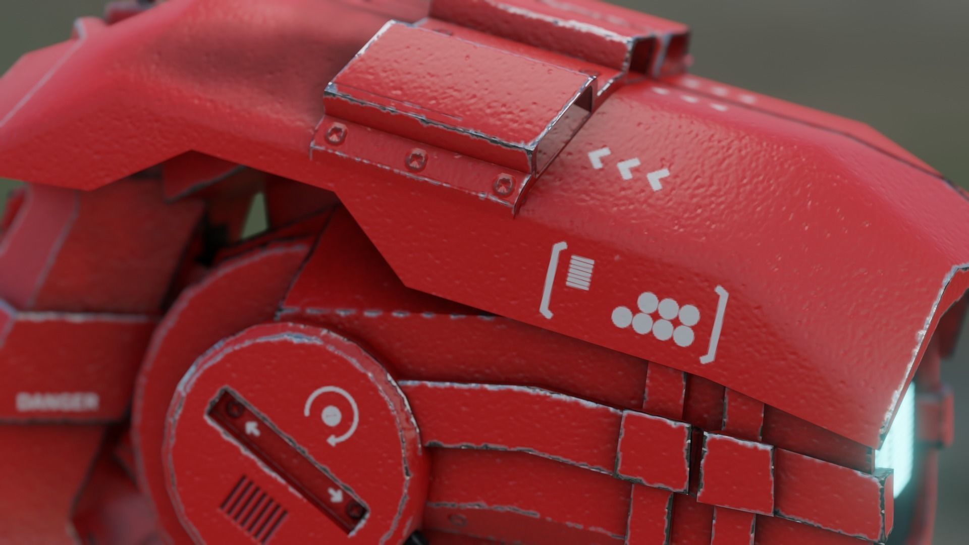 red sci-fi flying Surveillance robot helper with face display Low-poly 3D model_3