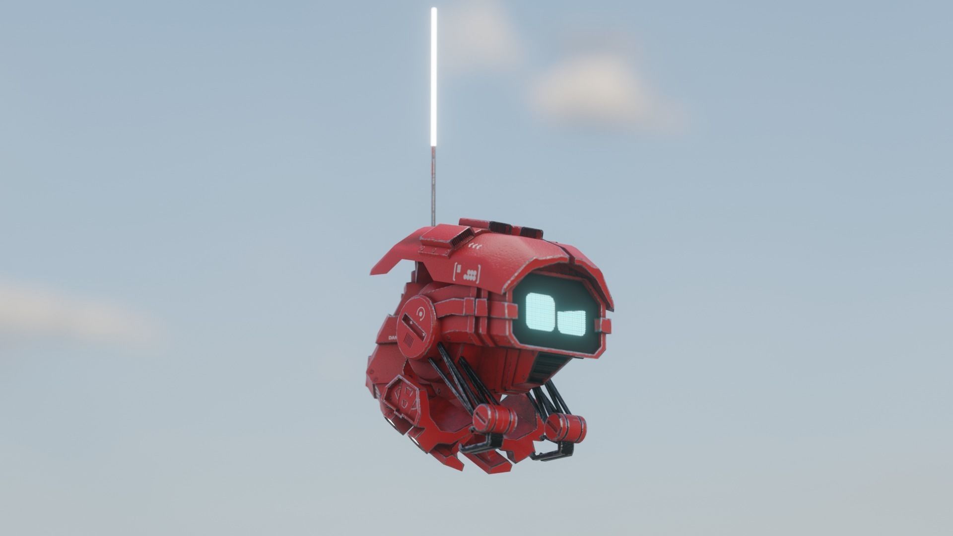 red sci-fi flying Surveillance robot helper with face display Low-poly 3D model_8