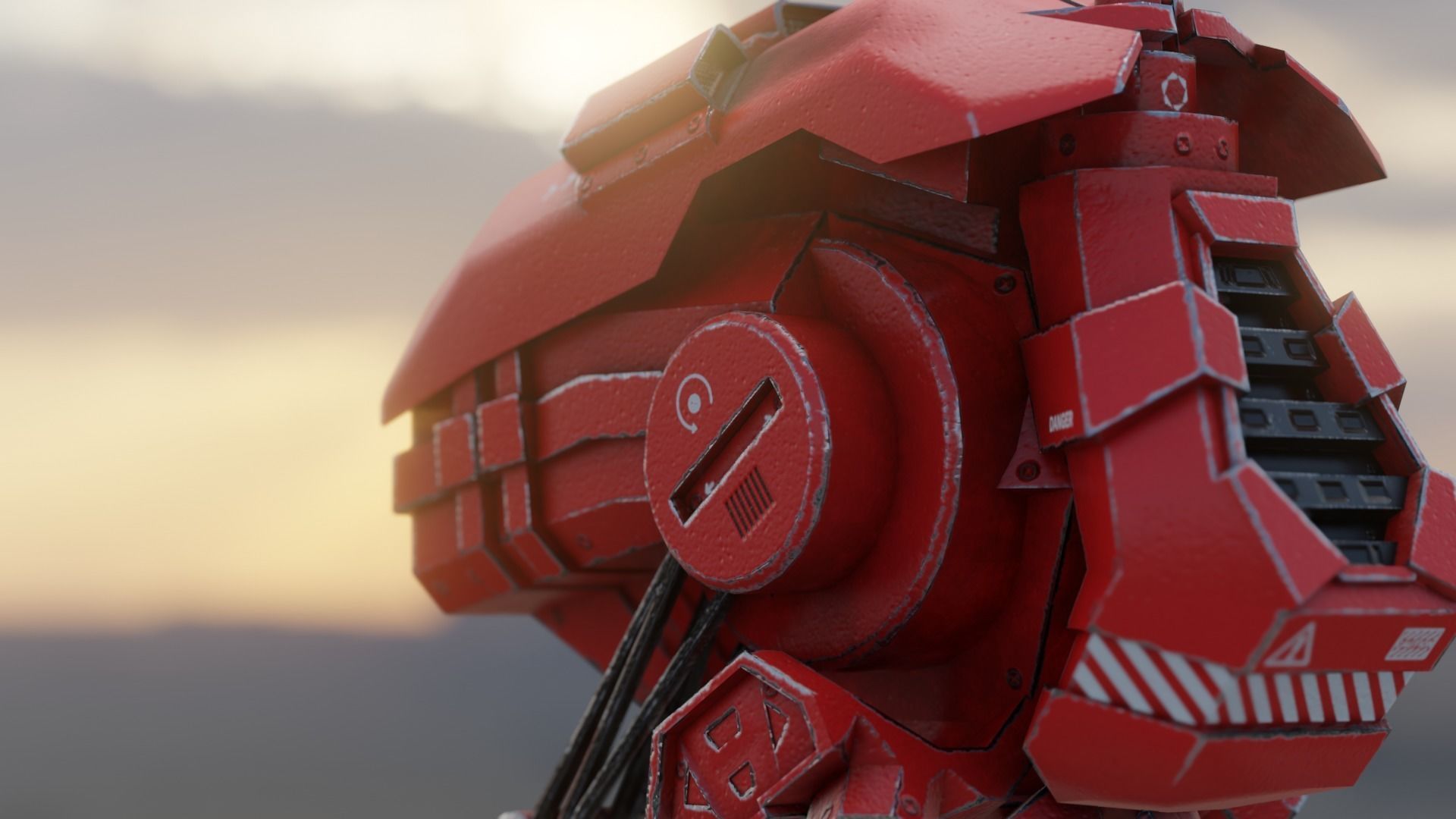 red sci-fi flying Surveillance robot helper with face display Low-poly 3D model_19