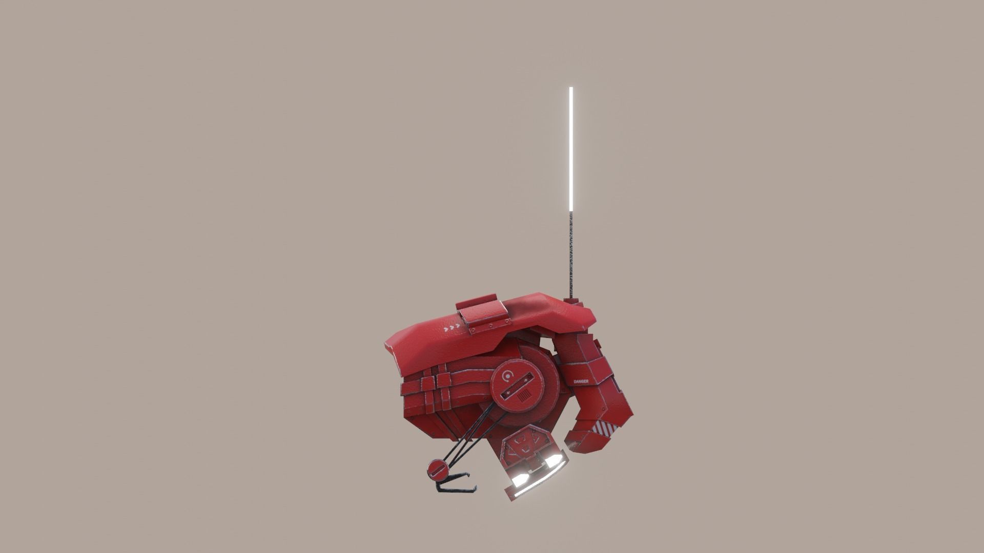 red sci-fi flying Surveillance robot helper with face display Low-poly 3D model_12