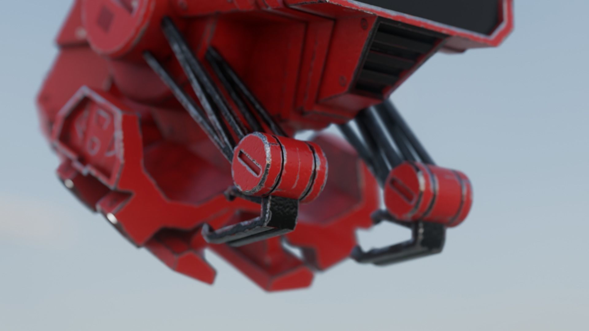 red sci-fi flying Surveillance robot helper with face display Low-poly 3D model_17