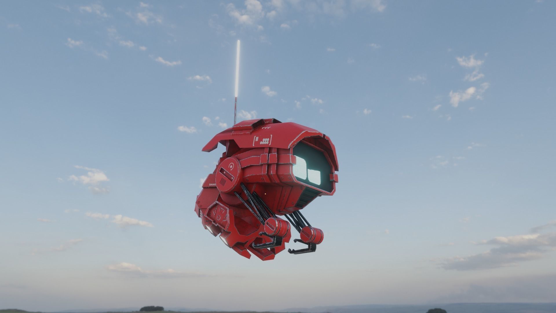 red sci-fi flying Surveillance robot helper with face display Low-poly 3D model_5