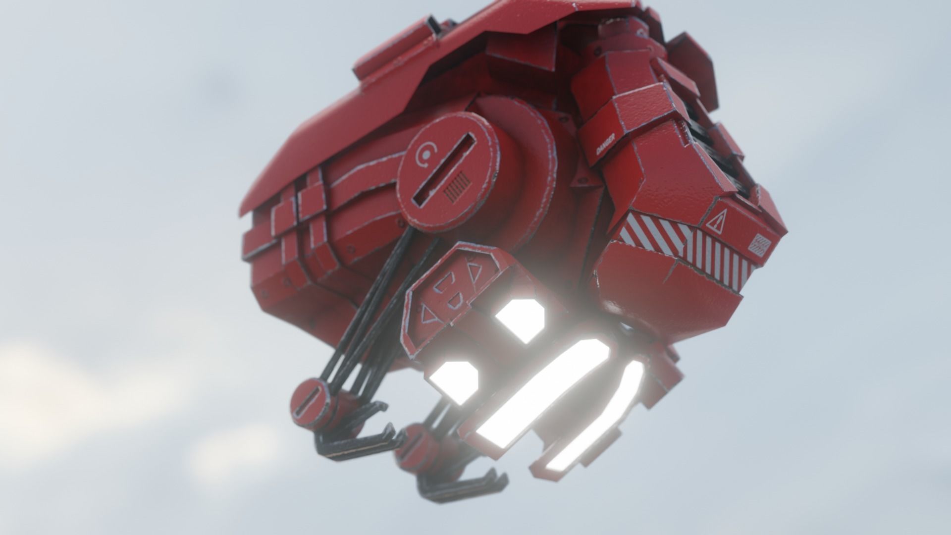 red sci-fi flying Surveillance robot helper with face display Low-poly 3D model_4