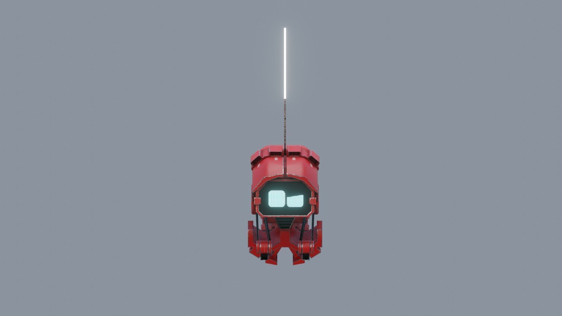 red sci-fi flying Surveillance robot helper with face display Low-poly 3D model_9