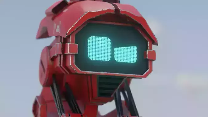 red sci-fi flying Surveillance robot helper with face display Low-poly 3D model