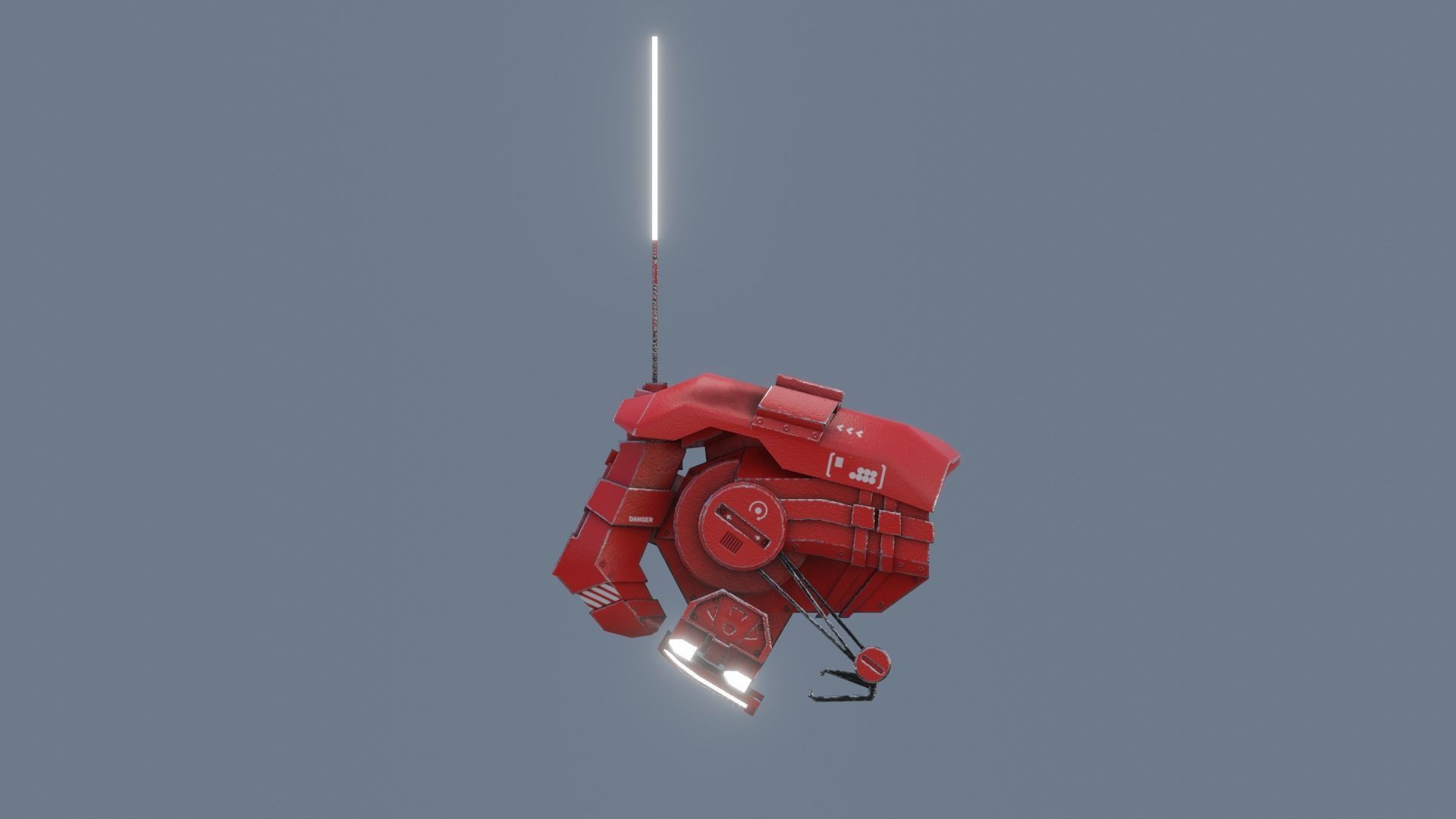 red sci-fi flying Surveillance robot helper with face display Low-poly 3D model_10