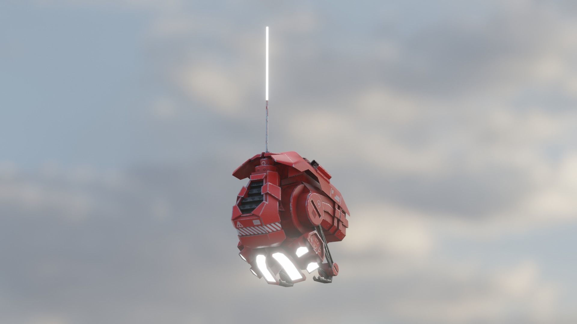 red sci-fi flying Surveillance robot helper with face display Low-poly 3D model_15