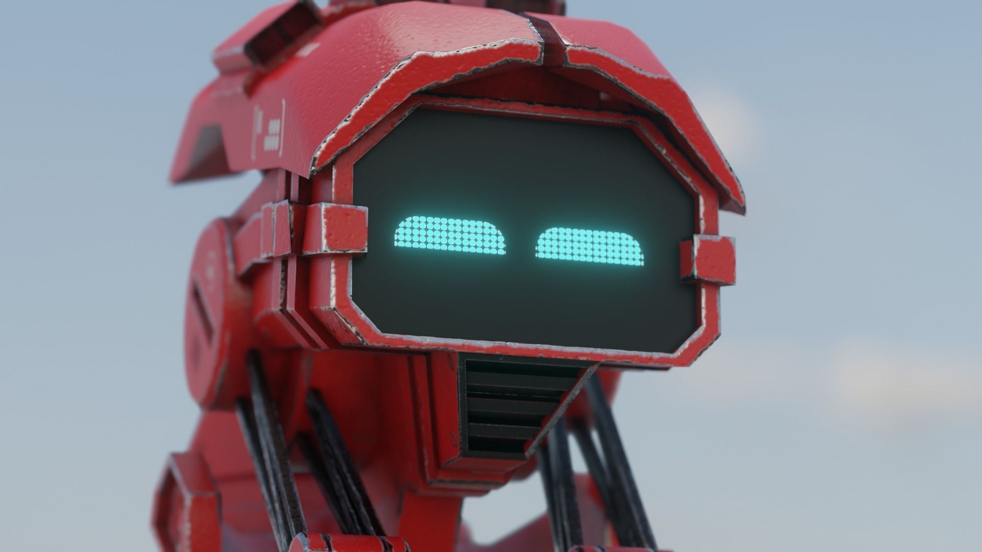red sci-fi flying Surveillance robot helper with face display Low-poly 3D model_1