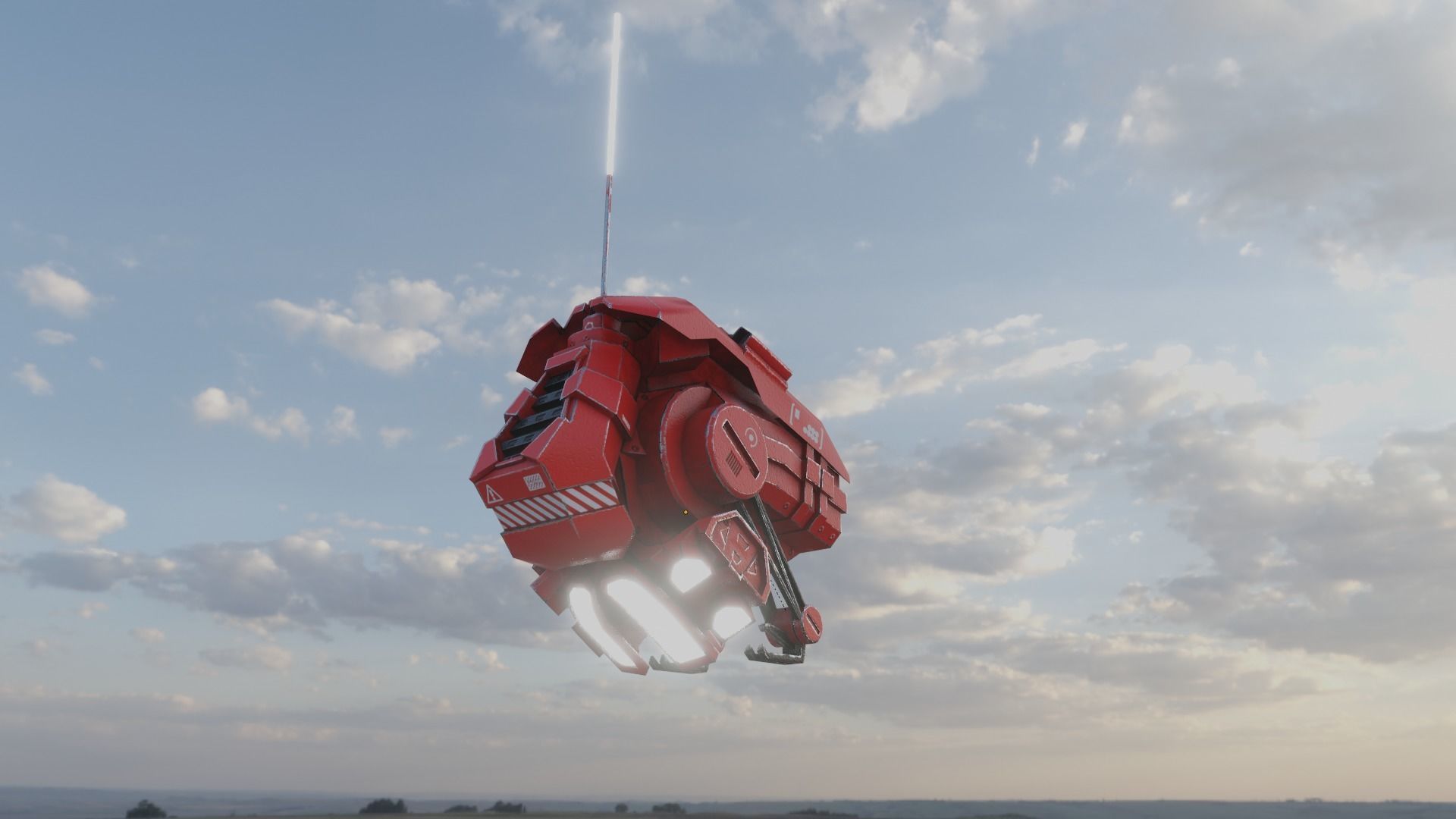 red sci-fi flying Surveillance robot helper with face display Low-poly 3D model_6