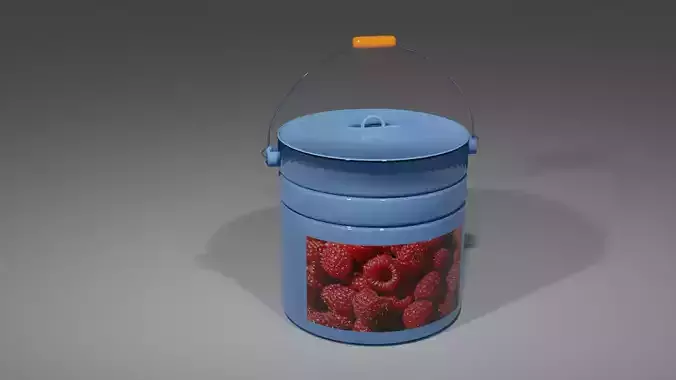 bucket canister with raspberries 3D model