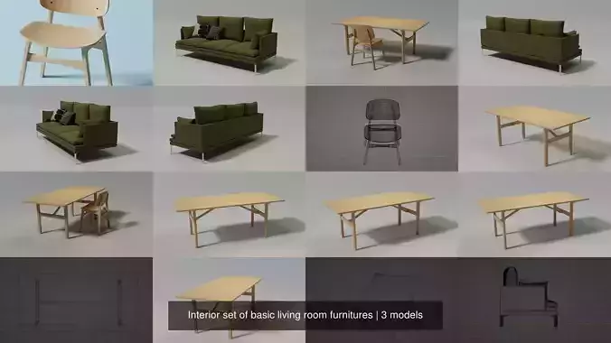 Interior set of basic living room furnitures 3D Model Collection