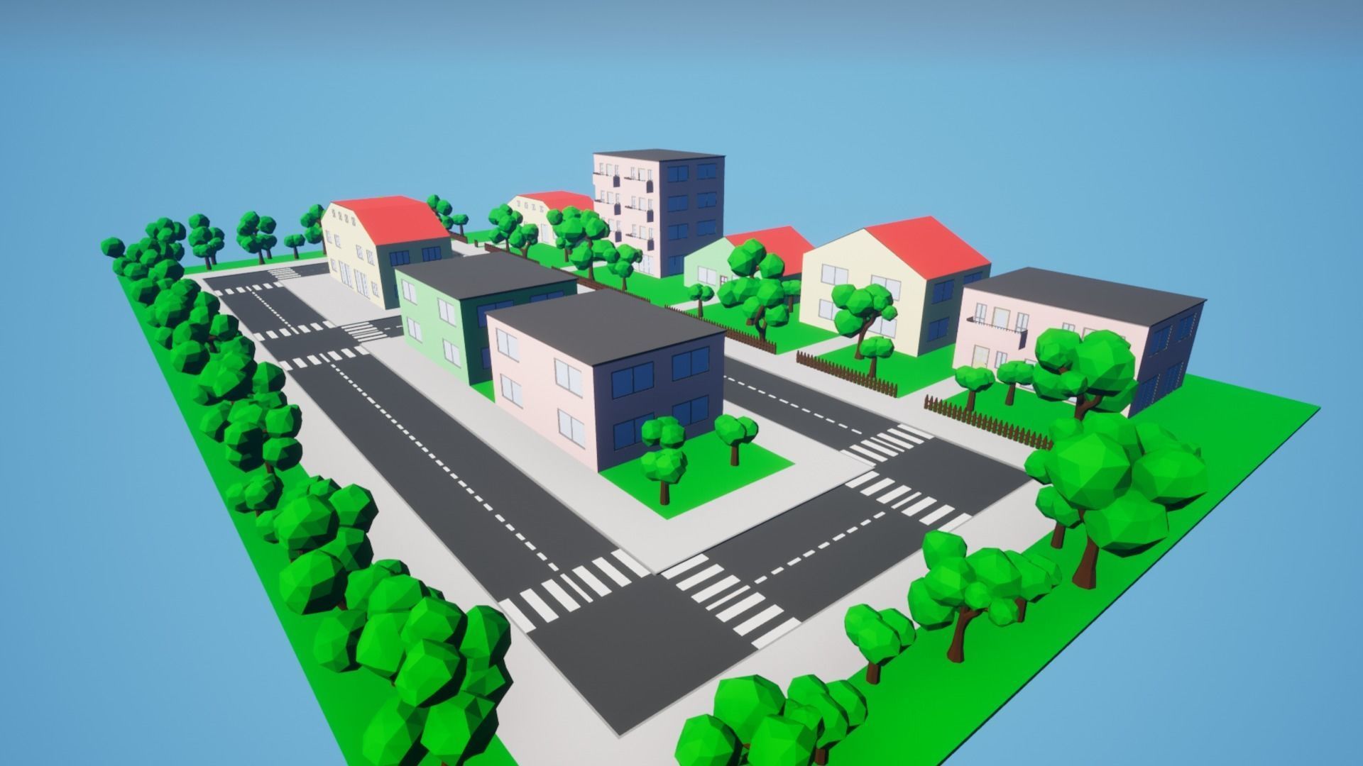 Low Poly City Buildings Low-poly 3D model_4
