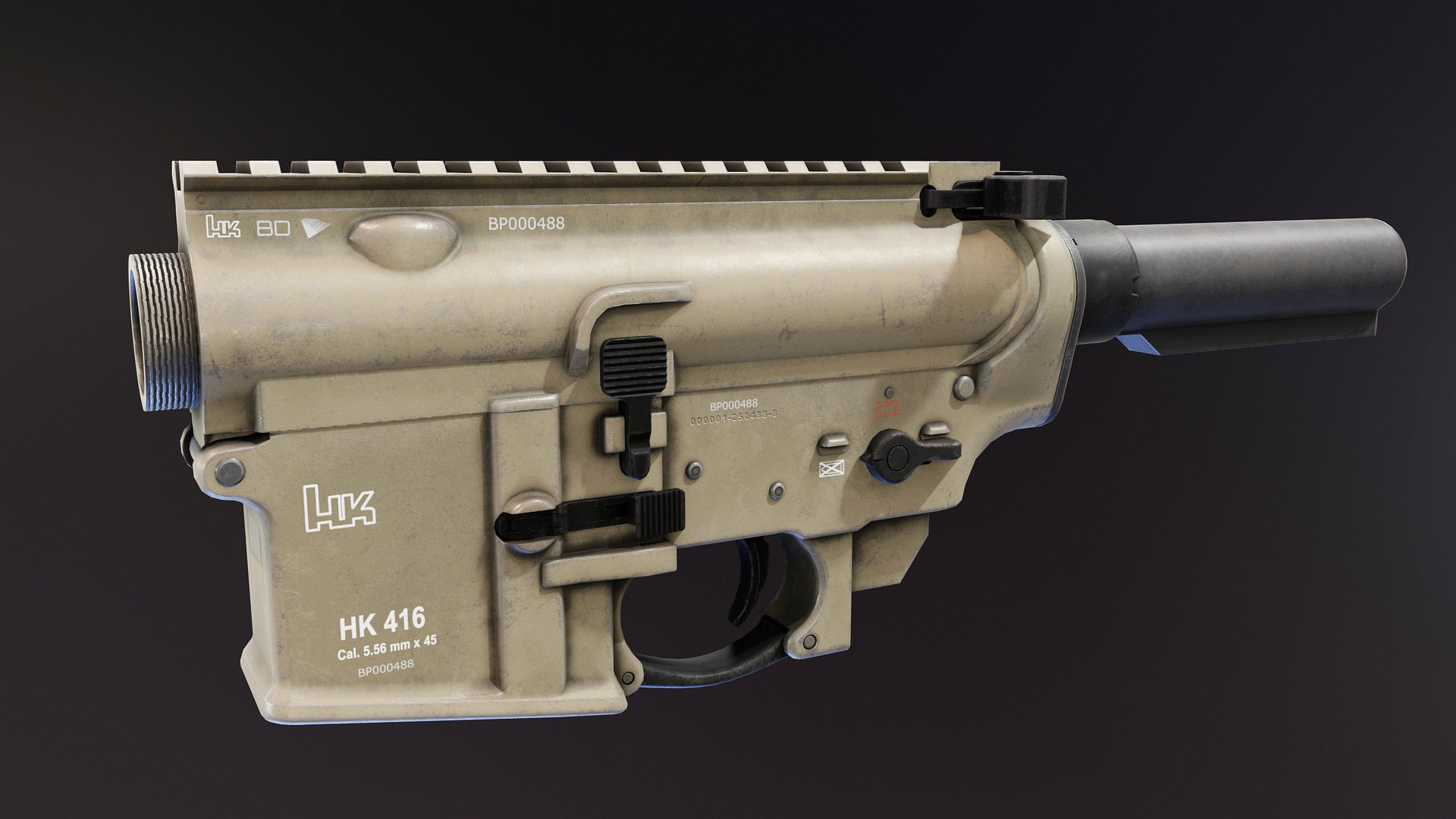 HK416 Receiver set with Barrels Low-poly 3D model_1