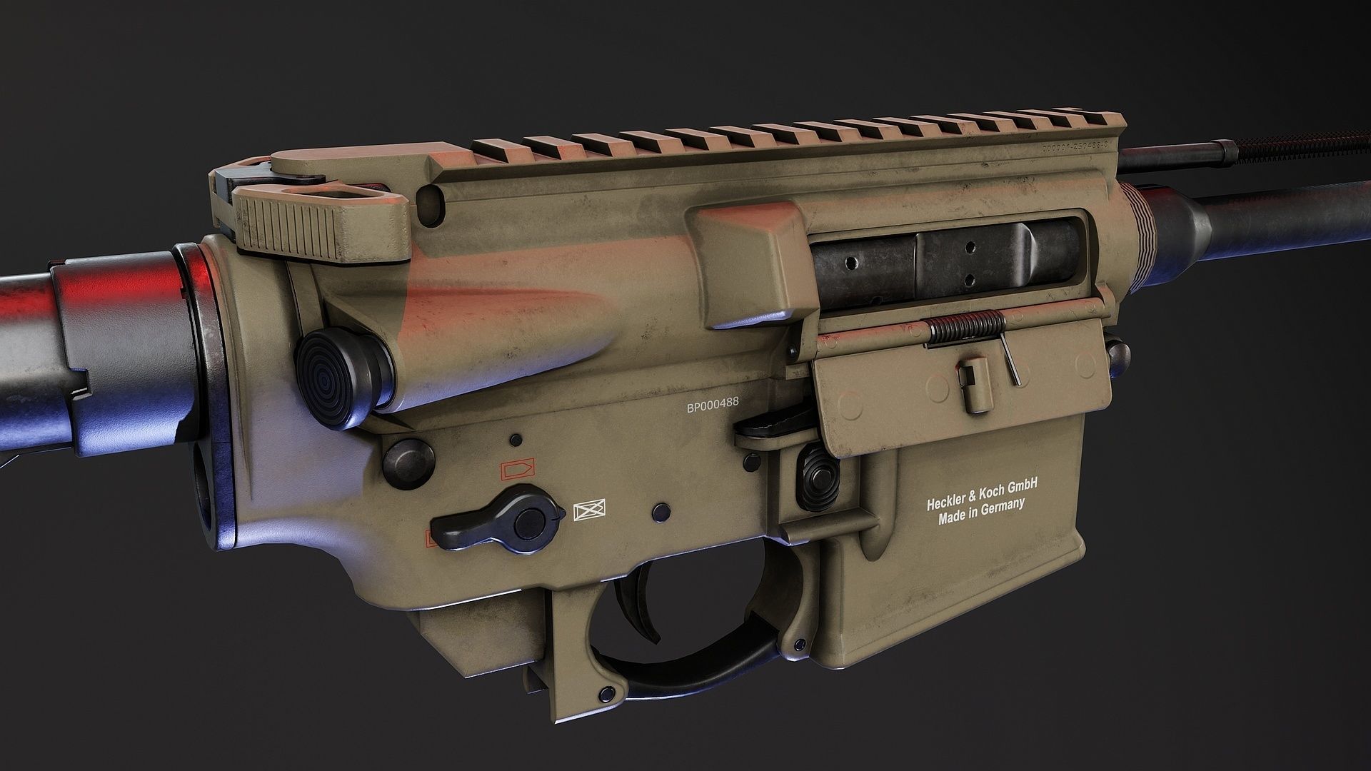 HK416 Receiver set with Barrels Low-poly 3D model_6