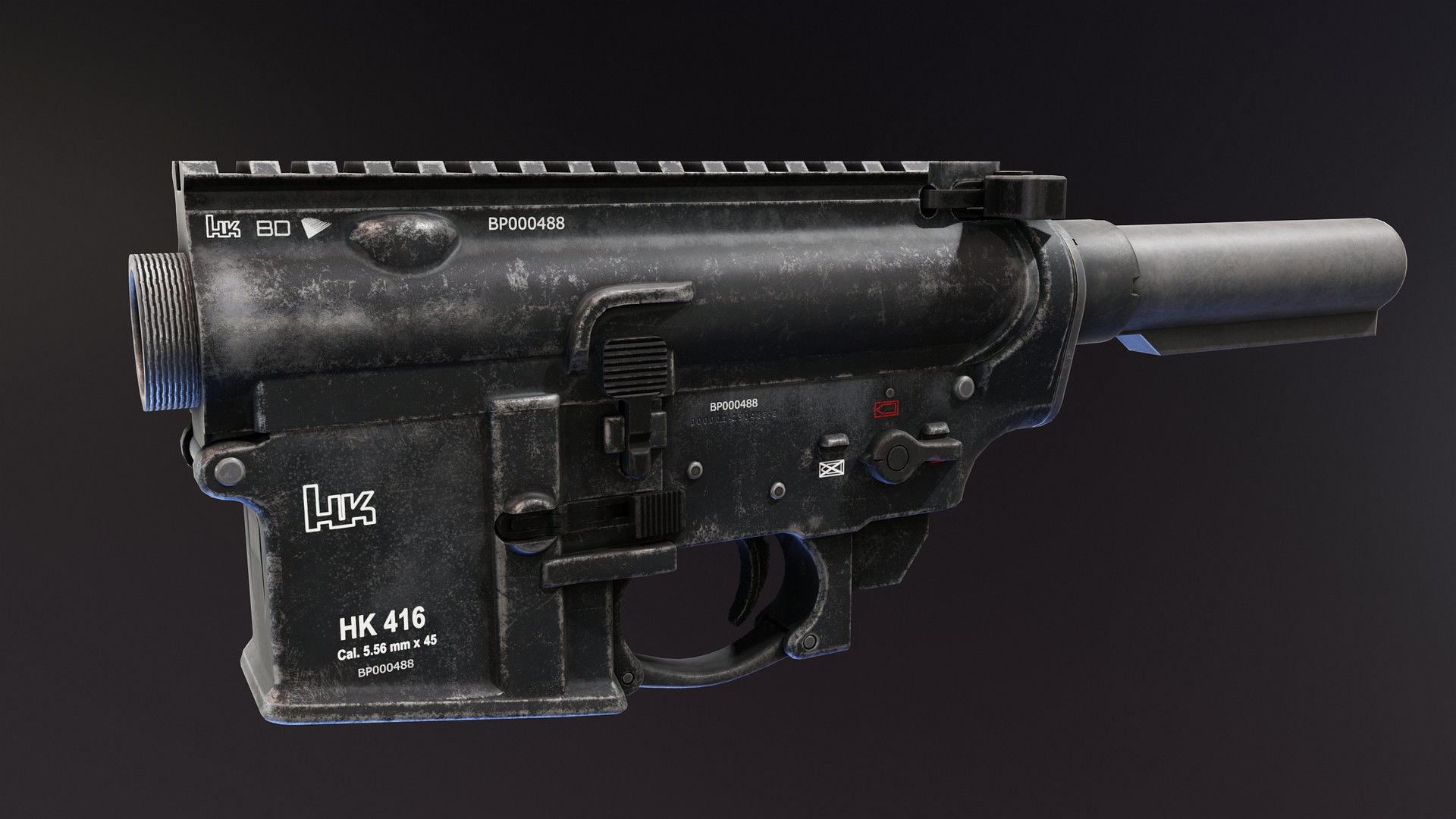 HK416 Receiver set with Barrels Low-poly 3D model_2