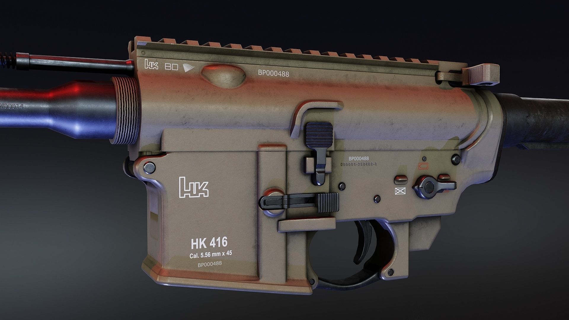 HK416 Receiver set with Barrels Low-poly 3D model_5