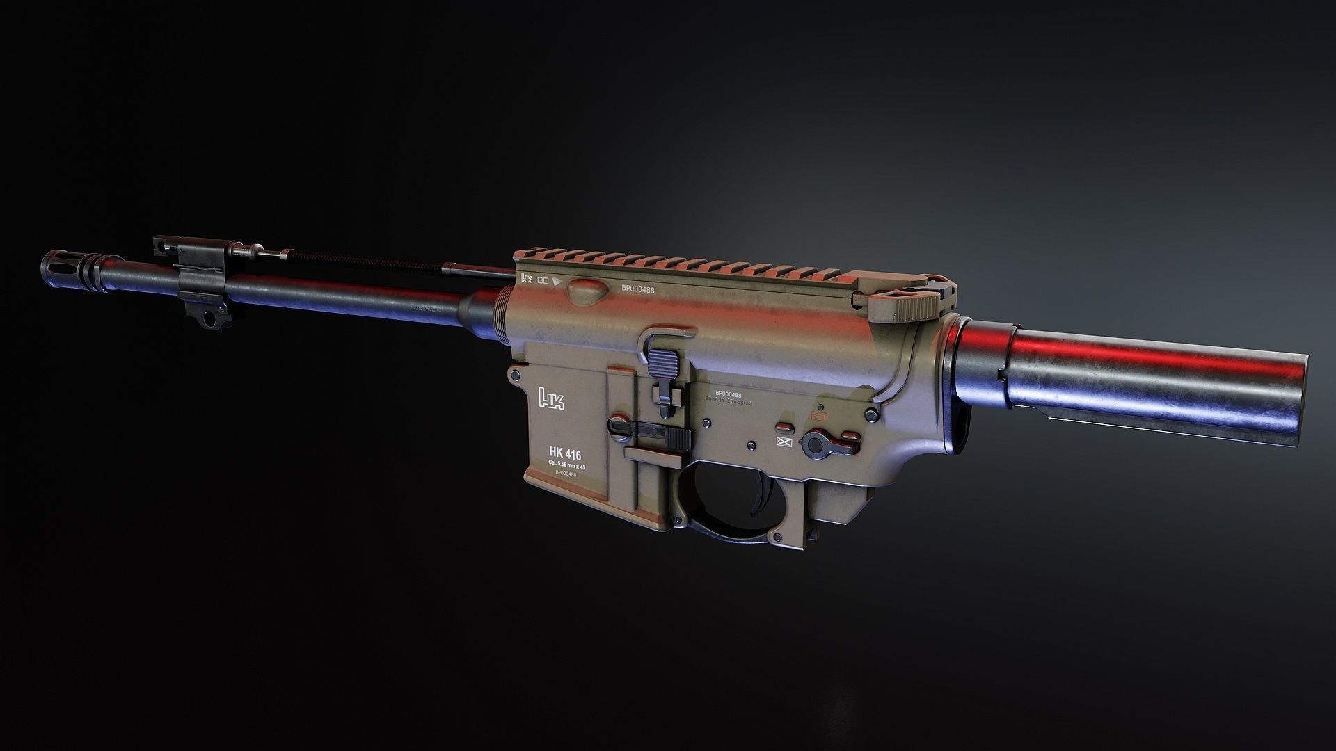 HK416 Receiver set with Barrels Low-poly 3D model_4