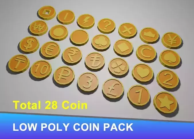 Low poly Coin Pack Free low-poly 3D model