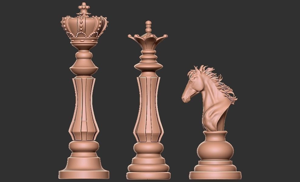 Chess king queen knight 3D print model_7