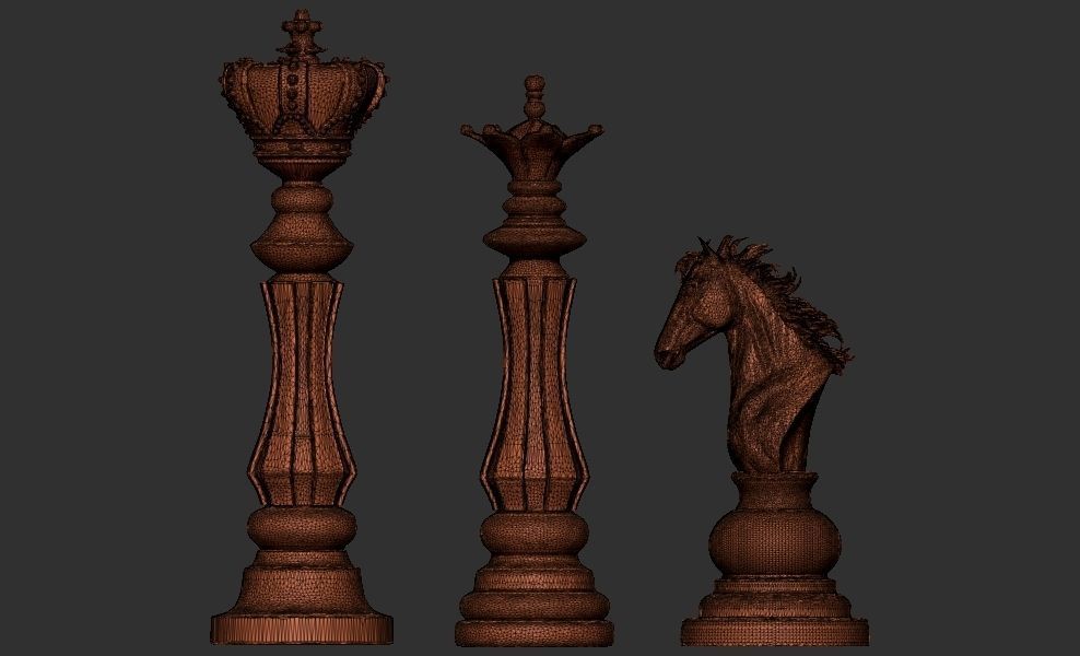 Chess king queen knight 3D print model_8