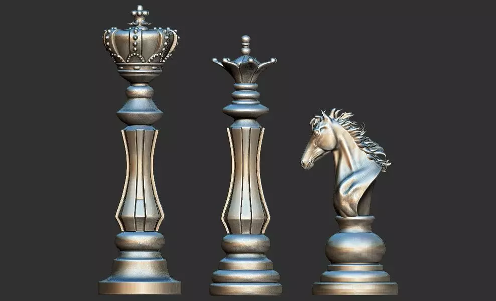 Chess king queen knight 3D print model_0