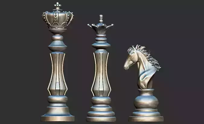 Chess king queen knight 3D print model