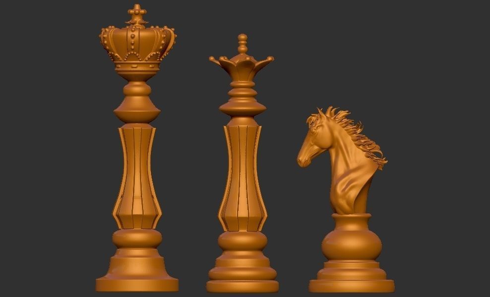 Chess king queen knight 3D print model_5