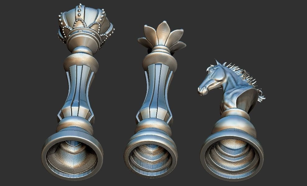 Chess king queen knight 3D print model_3