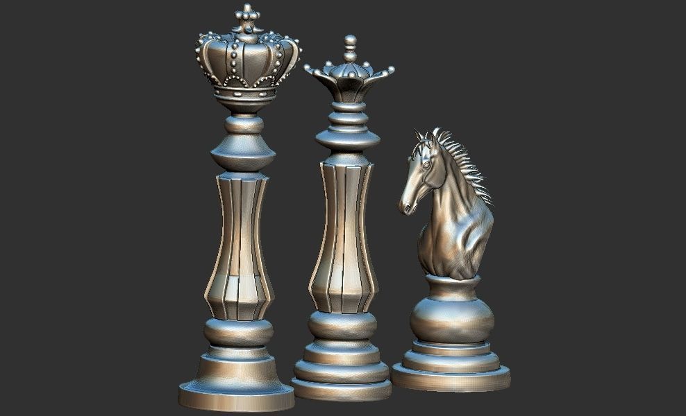 Chess king queen knight 3D print model_2