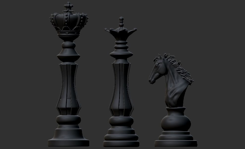 Chess king queen knight 3D print model_6