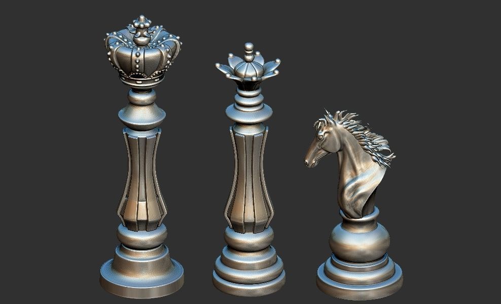 Chess king queen knight 3D print model_1