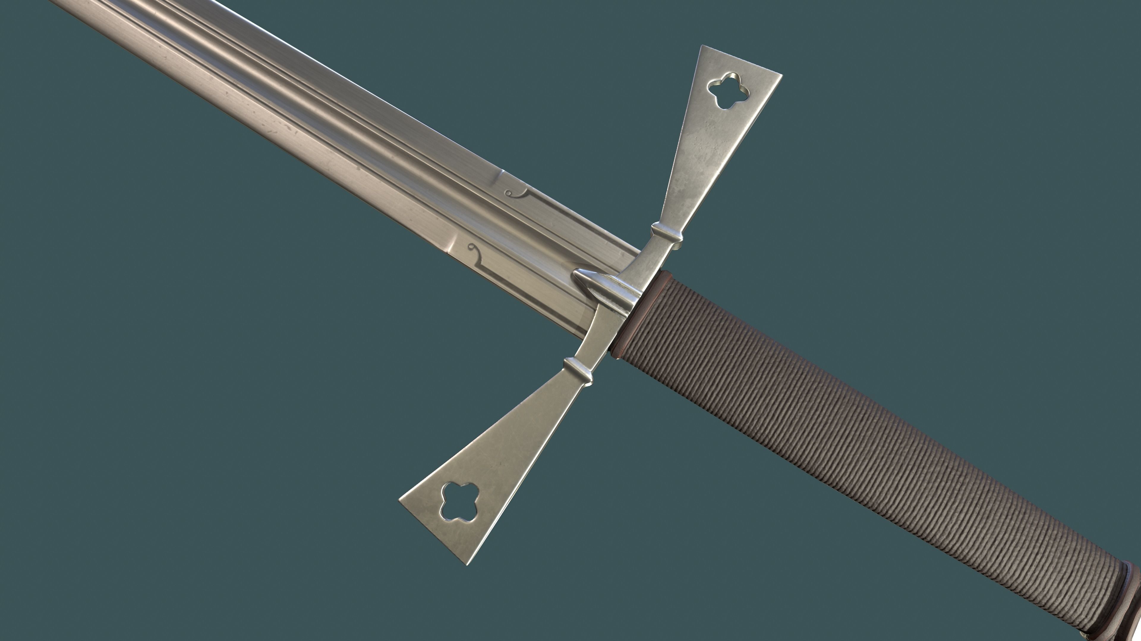 Albion Gallowglass Medieval Sword PBR game ready Low-poly 3D model_1