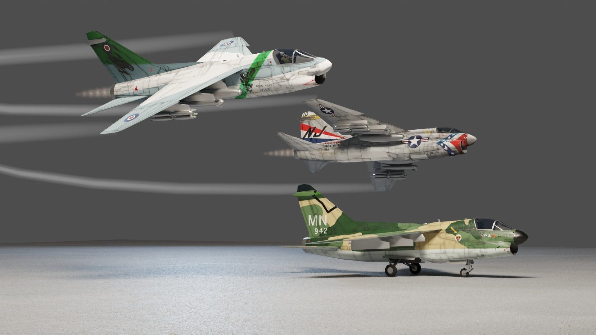 LTV A-7 Corsair II attack plane Low-poly 3D model_4