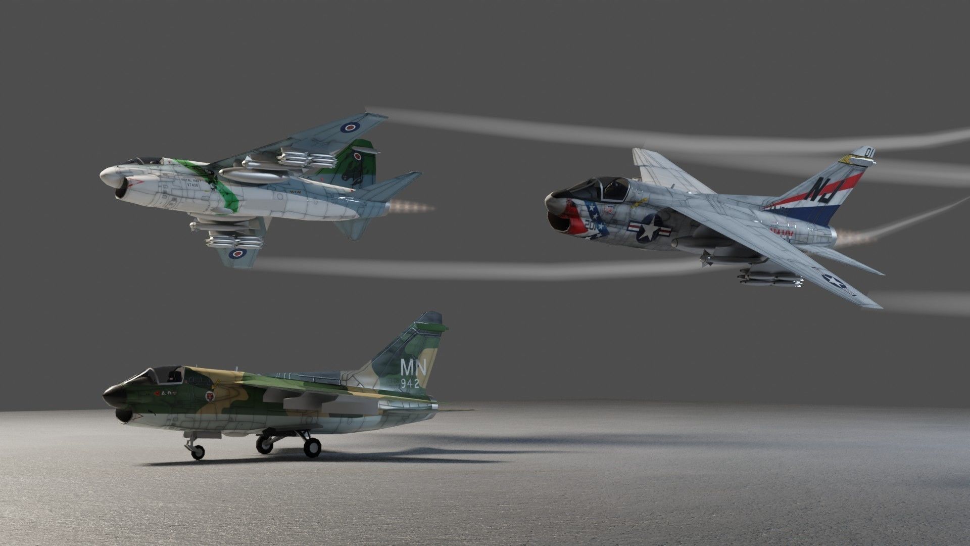 LTV A-7 Corsair II attack plane Low-poly 3D model_3