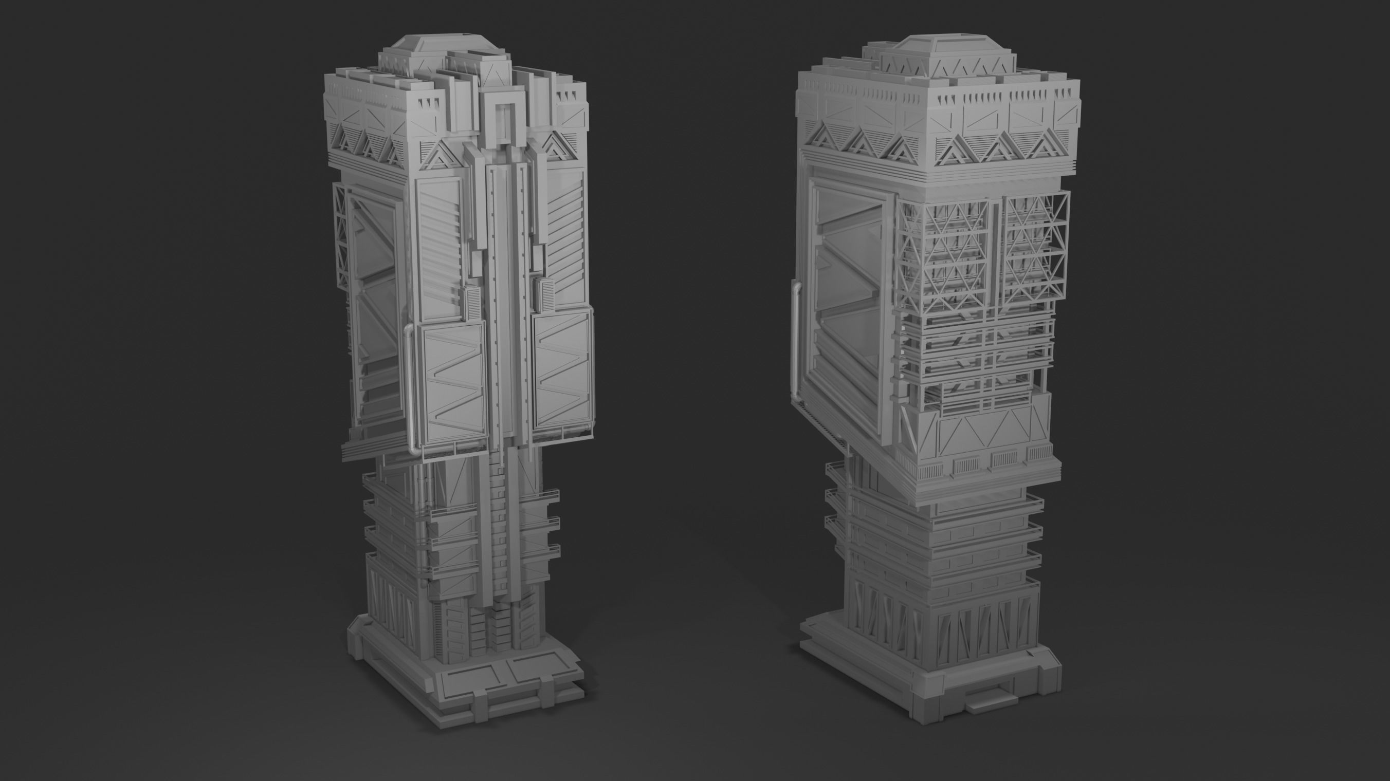 Scifi Futuristic skyscraper  Low-poly 3D model_8