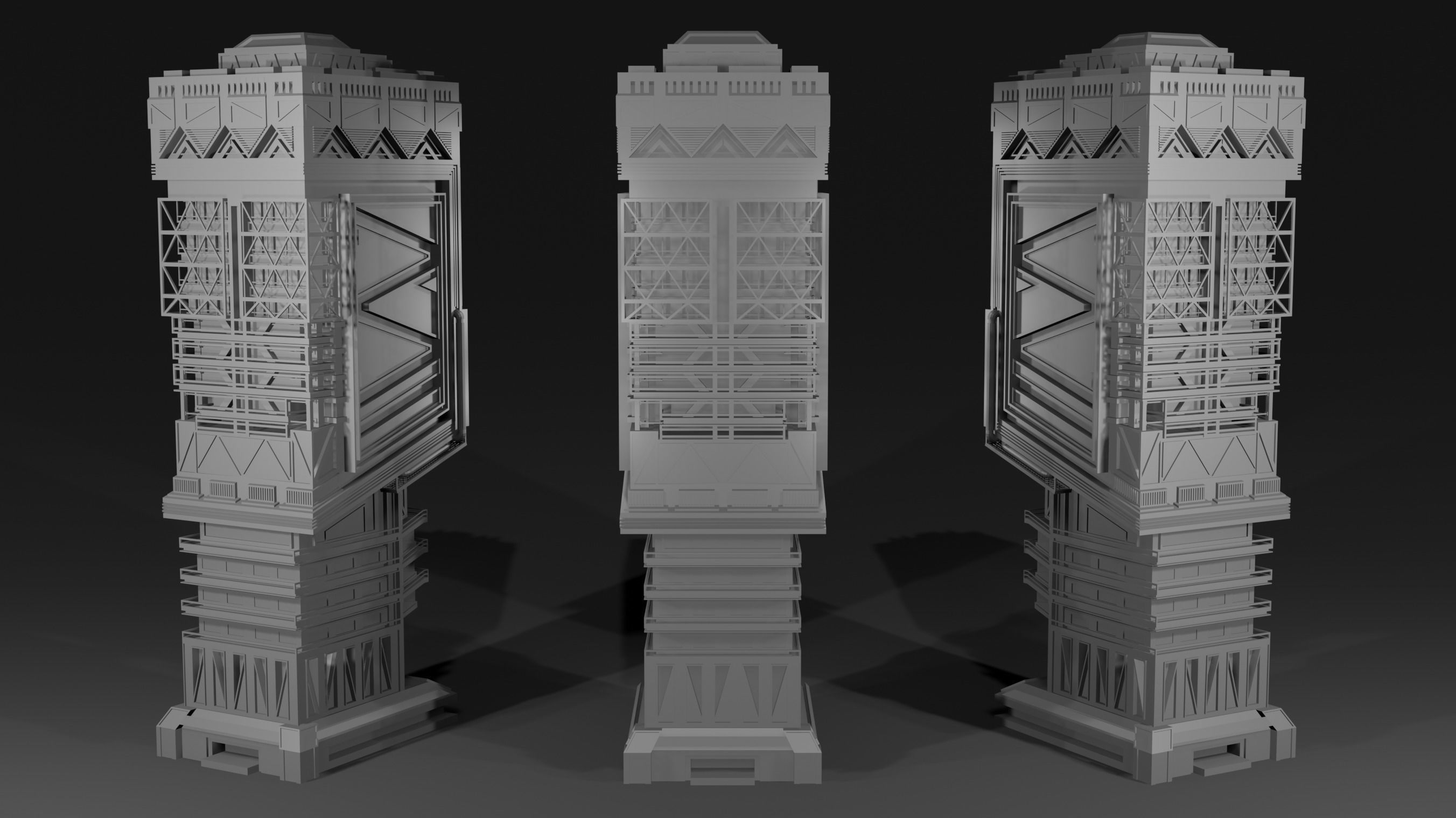 Scifi Futuristic skyscraper  Low-poly 3D model_1