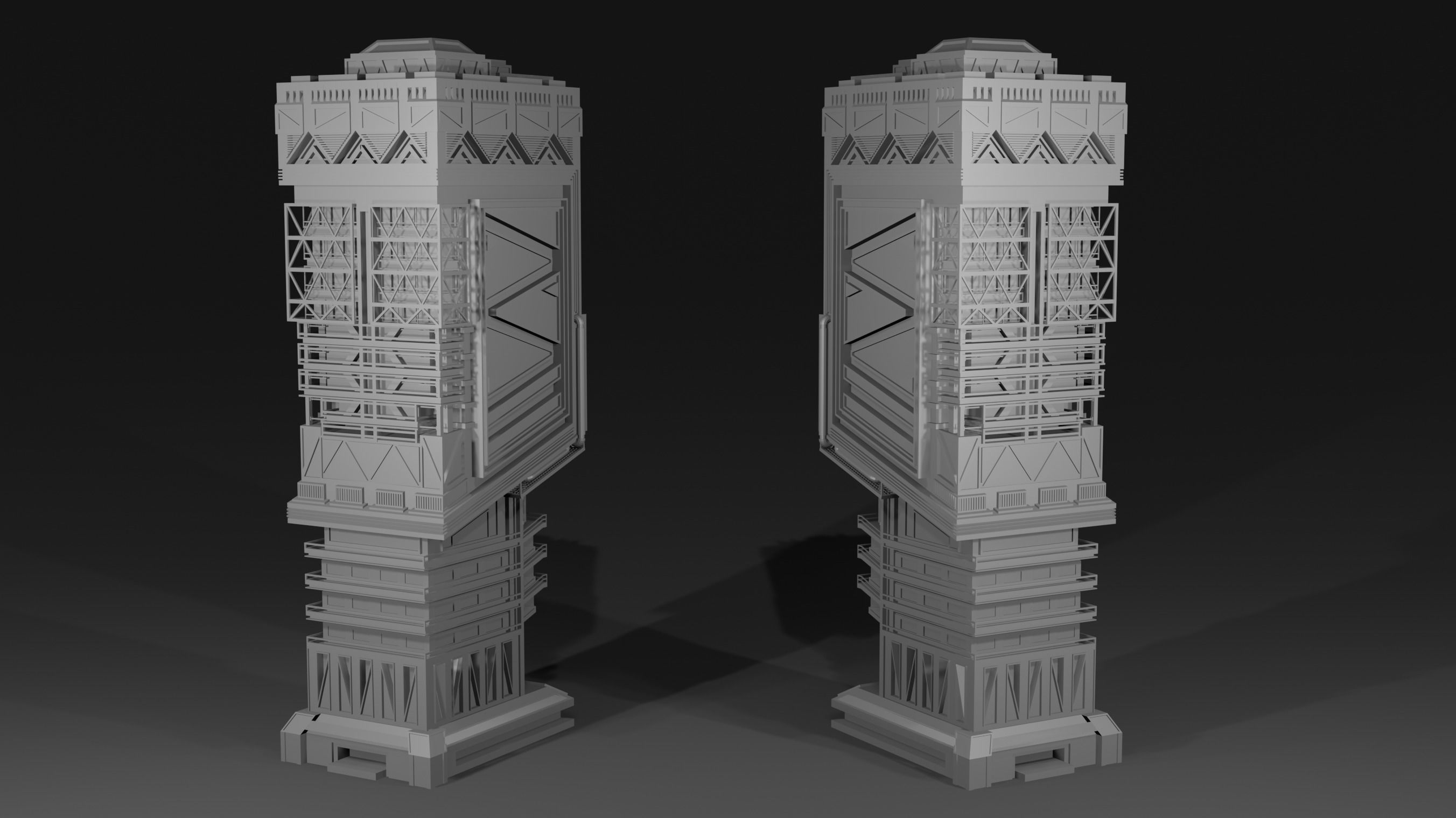 Scifi Futuristic skyscraper  Low-poly 3D model_2