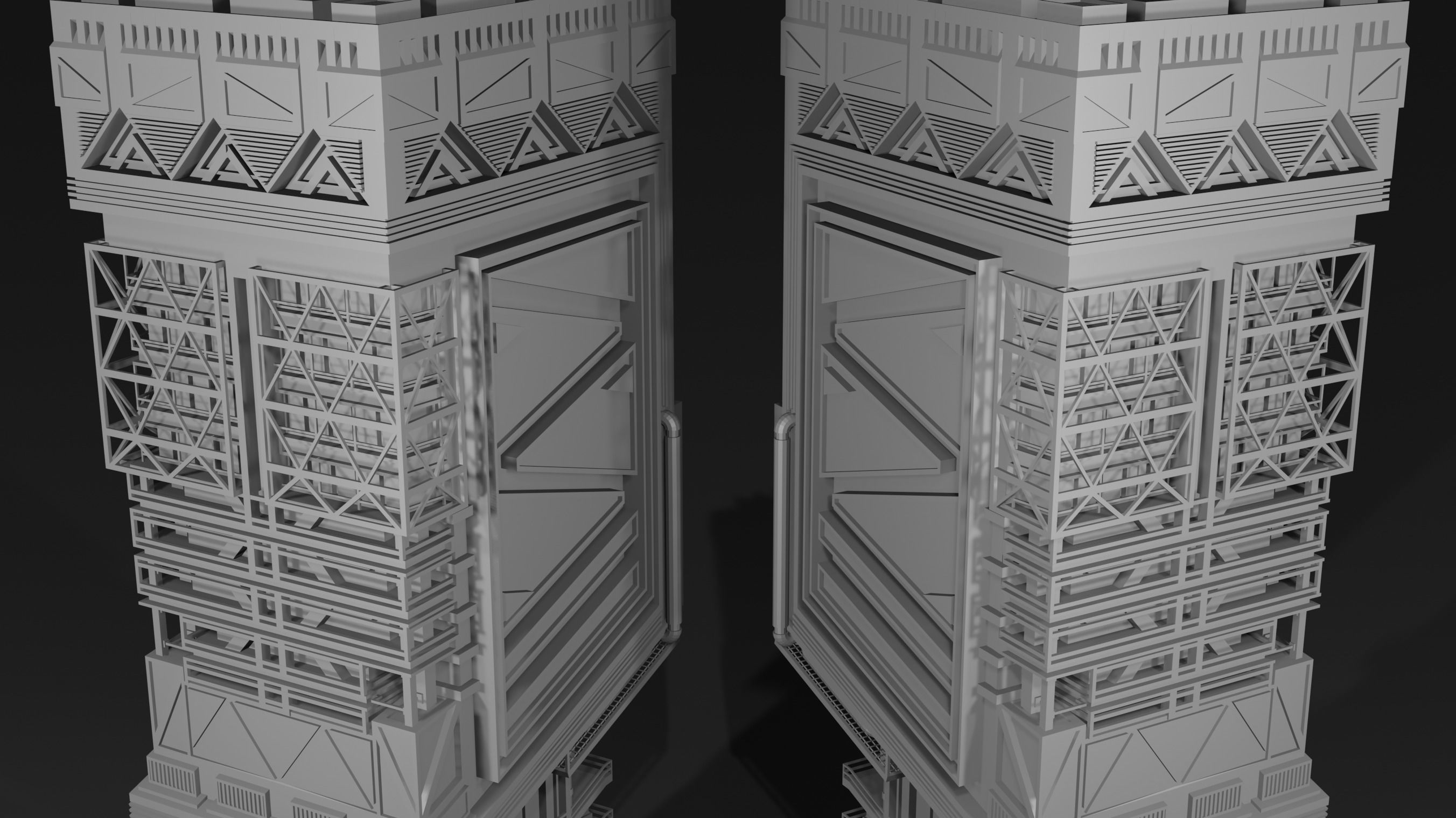 Scifi Futuristic skyscraper  Low-poly 3D model_4