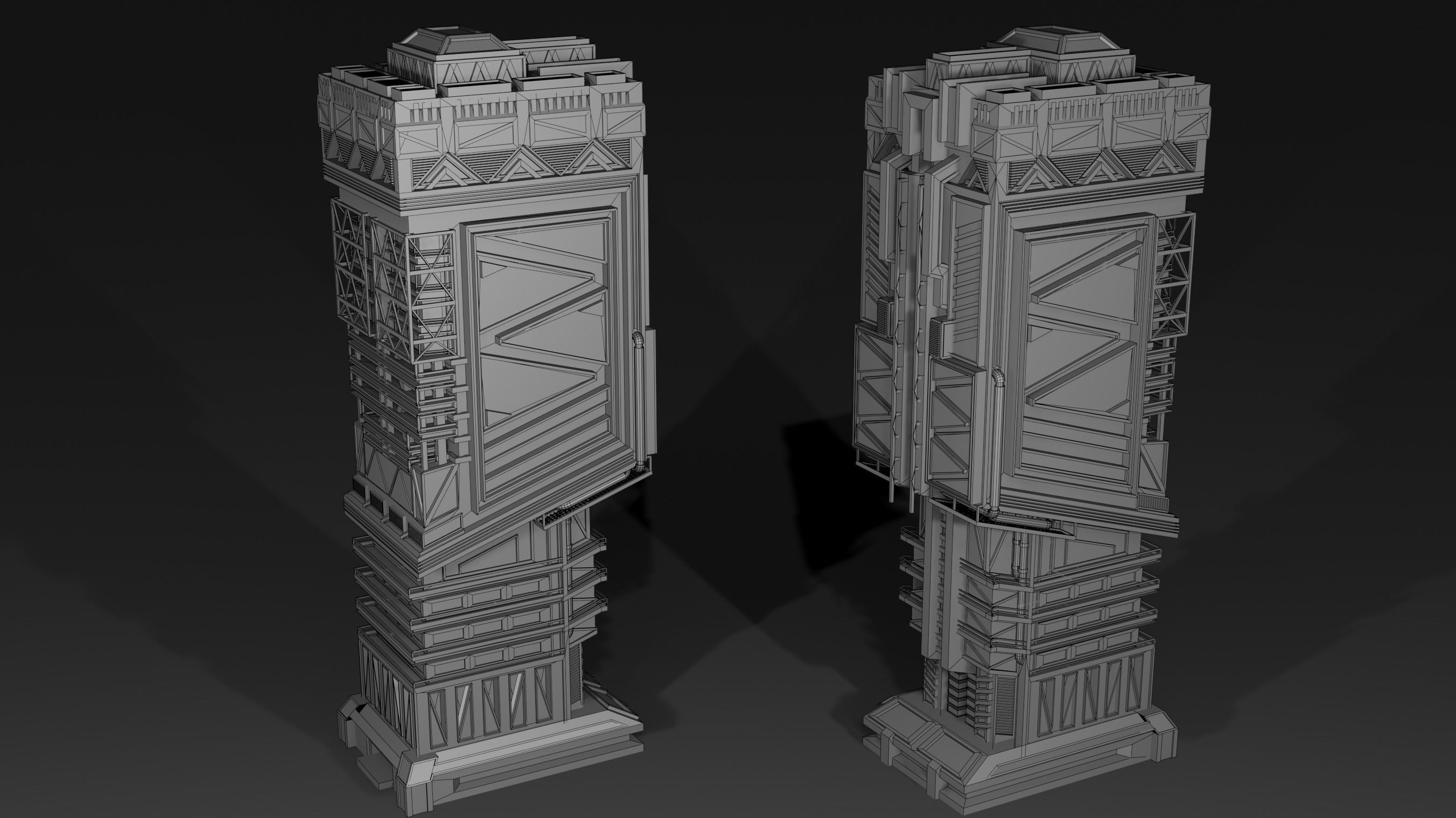 Scifi Futuristic skyscraper  Low-poly 3D model_10