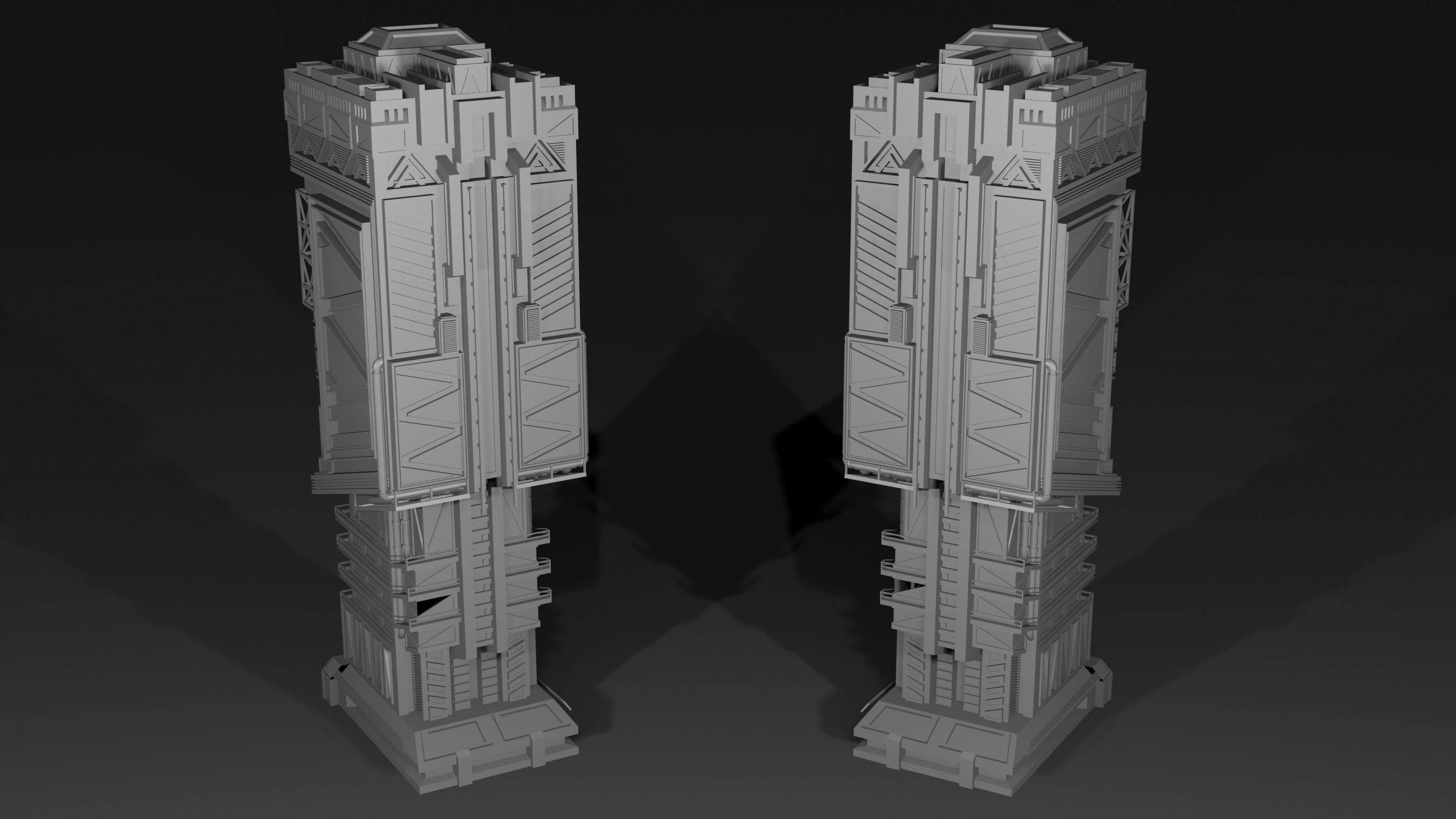 Scifi Futuristic skyscraper  Low-poly 3D model_5