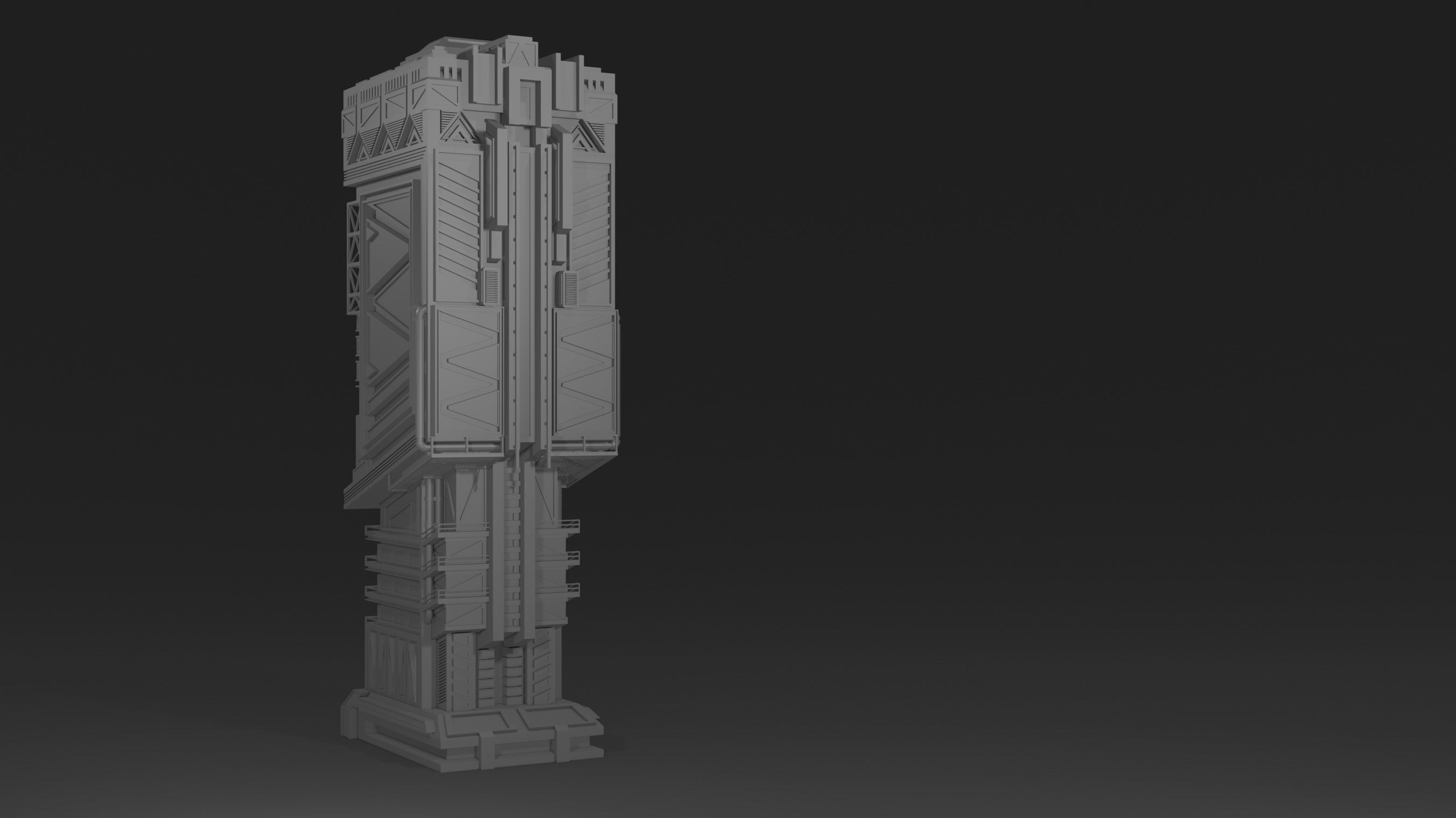 Scifi Futuristic skyscraper  Low-poly 3D model_7