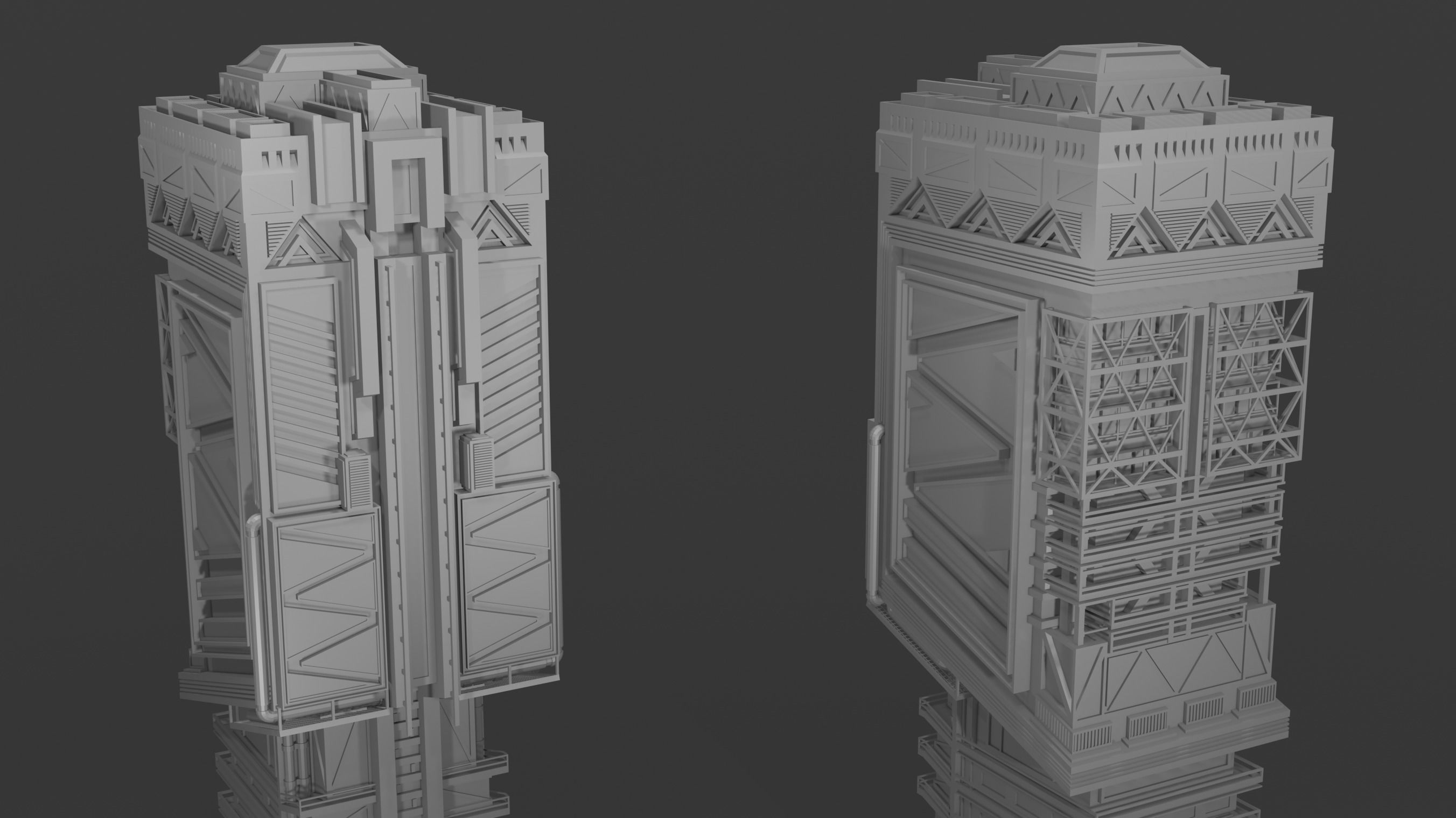 Scifi Futuristic skyscraper  Low-poly 3D model_9